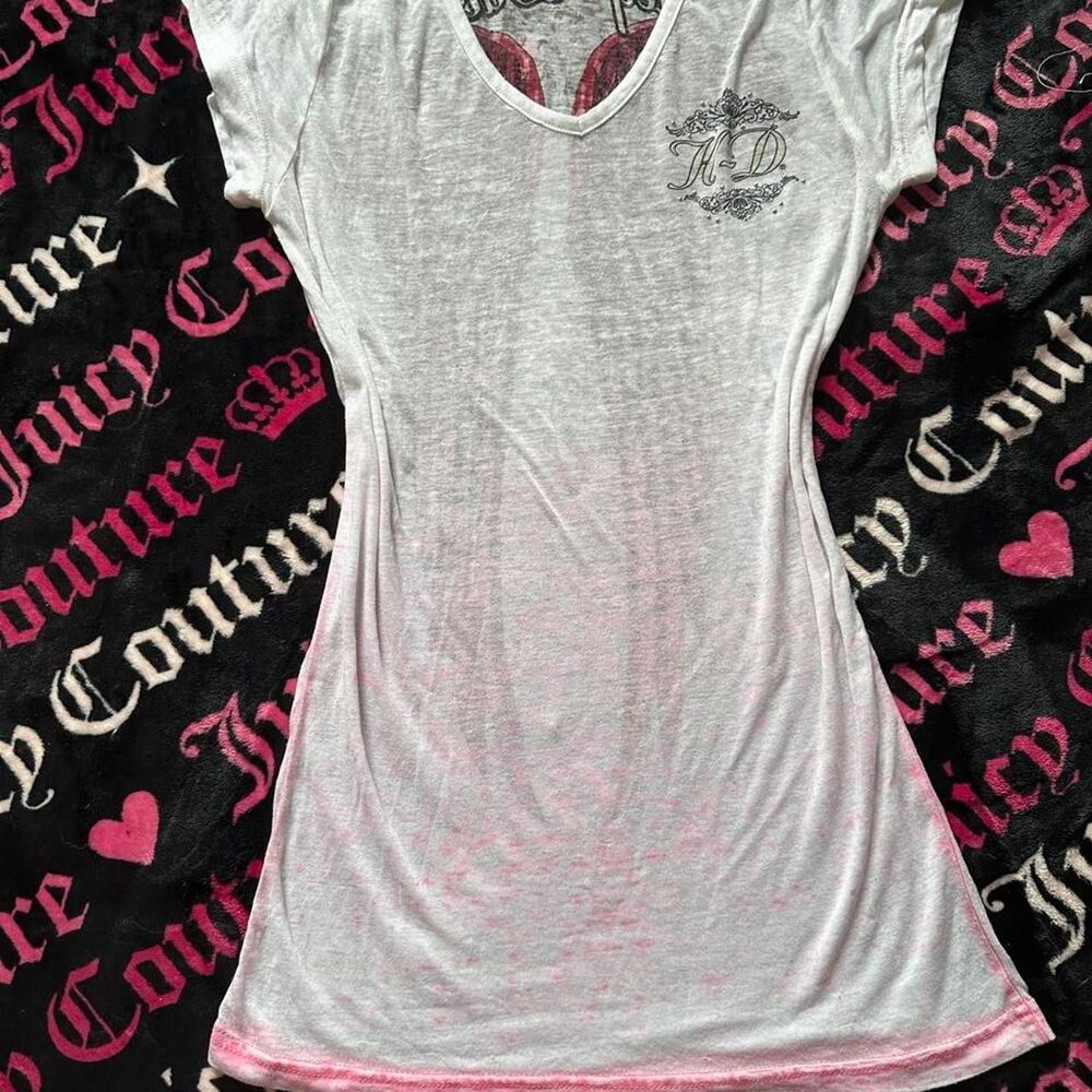 Harley-davidson Women's White and Pink T-shirt